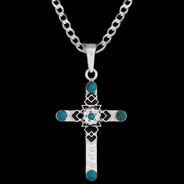 Timothy, Looking for something with Turquoise? German silver 1.5"x2" base with scrollwork details and black enamel. 

 

Chain not included.